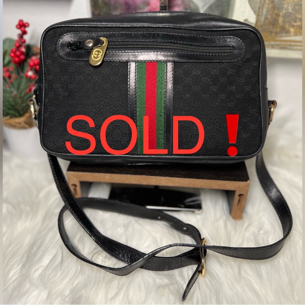 Vintage GUCCI Shoulder crossbody Bag Sherry Line PVC Black Authentic